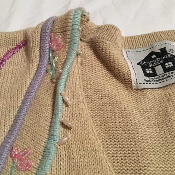 Storybook Knits M Floral beaded cardigan Embroidered cream fancy buttons - Picture 11 of 16